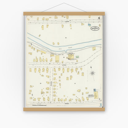 Old map wall art mockup — magnetic wood frame on white wall — Sanborn Fire Insurance Map from Brockport, Monroe County, New York (1898), Sheet #0004