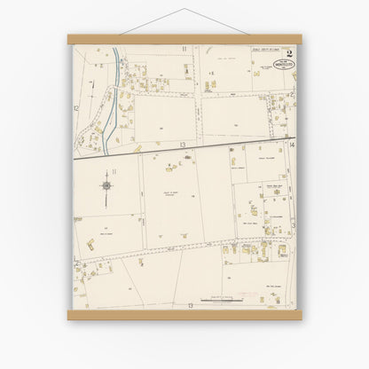 Old map wall art mockup — magnetic wood frame on white wall — Sanborn Fire Insurance Map from Montecito, Santa Barbara County, California (1918), Sheet #0002