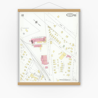 Old map wall art mockup — magnetic wood frame on white wall — Sanborn Fire Insurance Map from Cuyahoga Falls, Summit County, Ohio (1927), Sheet #0012