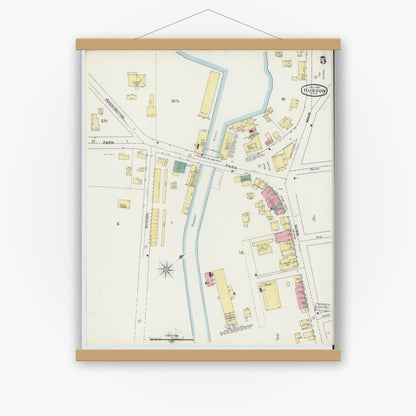 Old map wall art mockup — magnetic wood frame on white wall — Sanborn Fire Insurance Map from Hudson, Middlesex County, Massachusetts (1894), Sheet #0005