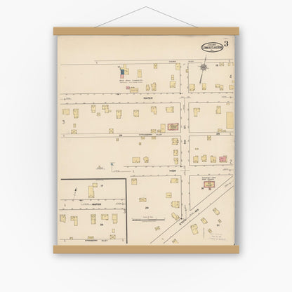 Old map wall art mockup — magnetic wood frame on white wall — Sanborn Fire Insurance Map from Conneaut Lake Borough, Crawford County, Pennsylvania (1922), Sheet #0003