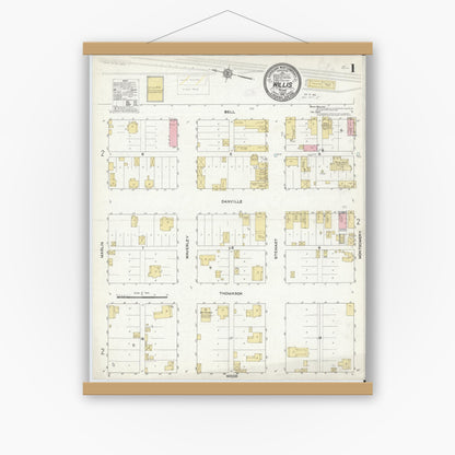 Old map wall art mockup — magnetic wood frame on white wall — Sanborn Fire Insurance Map from Willis, Montgomery County, Texas (1912) - Complete Map Set