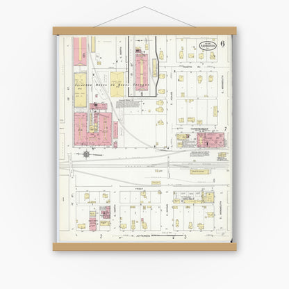 Old map wall art mockup — magnetic wood frame on white wall — Sanborn Fire Insurance Map from Abingdon, Knox County, Illinois (1912), Sheet #0006