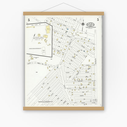 Old map wall art mockup — magnetic wood frame on white wall — Sanborn Fire Insurance Map from Dartmouth, Bristol County, Massachusetts (1924), Sheet #0005