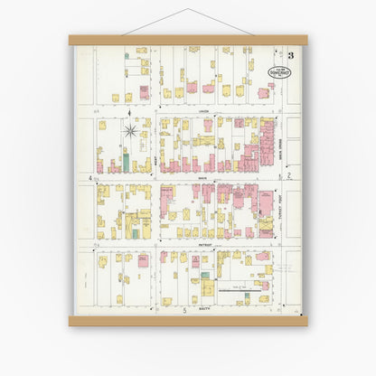Old map wall art mockup — magnetic wood frame on white wall — Sanborn Fire Insurance Map from Somerset, Somerset County, Pennsylvania (1904), Sheet #0003