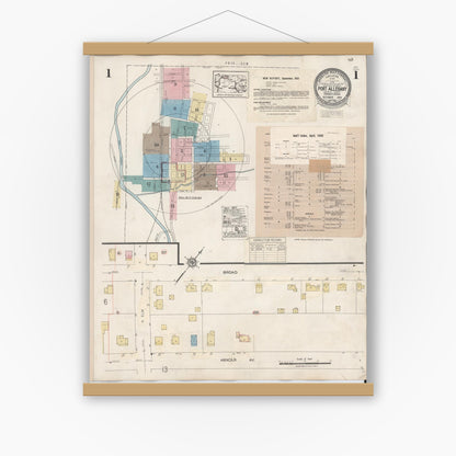 Old map wall art mockup — magnetic wood frame on white wall — Sanborn Fire Insurance Map from Port Allegany, McKean County, Pennsylvania (1940) - Complete Map Set