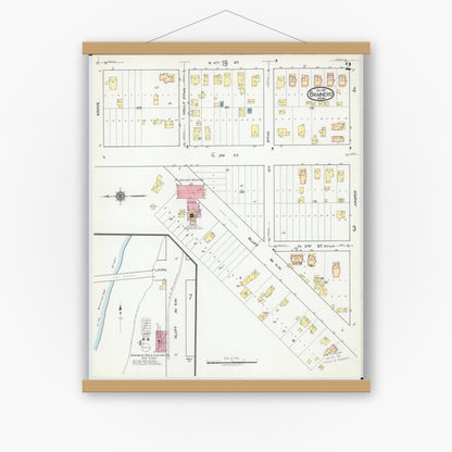 Old map wall art mockup — magnetic wood frame on white wall — Sanborn Fire Insurance Map from Brainerd, Crow Wing County, Minnesota (1917), Sheet #0002