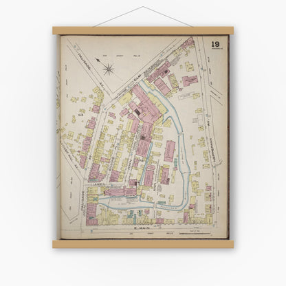 Old map wall art mockup — magnetic wood frame on white wall — Sanborn Fire Insurance Map from Yonkers, Westchester County, New York (1886), Sheet #0019