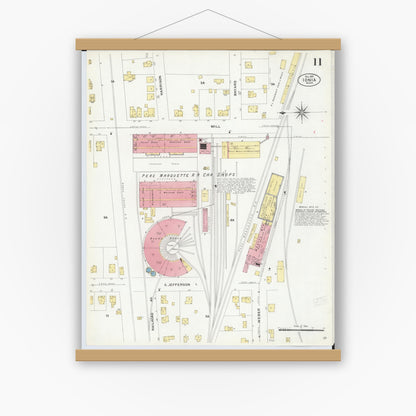 Old map wall art mockup — magnetic wood frame on white wall — Sanborn Fire Insurance Map from Ionia, Ionia County, Michigan (1907), Sheet #0011