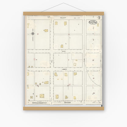 Old map wall art mockup — magnetic wood frame on white wall — Sanborn Fire Insurance Map from Pilot Point, Denton County, Texas (1940), Sheet #0005