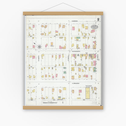Old map wall art mockup — magnetic wood frame on white wall — Sanborn Fire Insurance Map from New Ulm, Brown County, Minnesota (1905), Sheet #0002