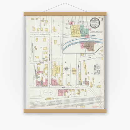 Old map wall art mockup — magnetic wood frame on white wall — Sanborn Fire Insurance Map from Bound Brook, Somerset County, New Jersey (1895), Sheet #0001