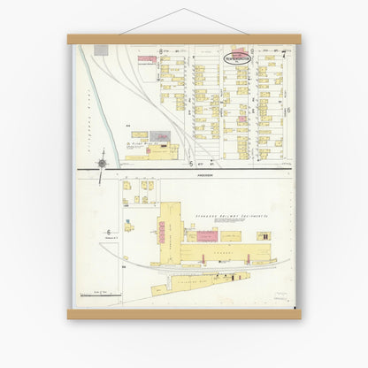 Old map wall art mockup — magnetic wood frame on white wall — Sanborn Fire Insurance Map from New Kensington, Westmoreland County, Pennsylvania (1911), Sheet #0007