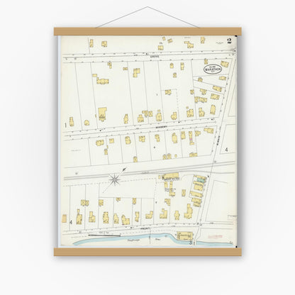 Old map wall art mockup — magnetic wood frame on white wall — Sanborn Fire Insurance Map from Marathon, Cortland County, New York (1898), Sheet #0002