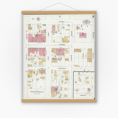 Old map wall art mockup — magnetic wood frame on white wall — Sanborn Fire Insurance Map from Albert Lea, Freeborn County, Minnesota (1899), Sheet #0003