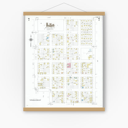 Old map wall art mockup — magnetic wood frame on white wall — Sanborn Fire Insurance Map from Dumas, Moore County, Texas (1950), Sheet #0007