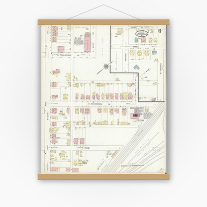 Old map wall art mockup — magnetic wood frame on white wall — Sanborn Fire Insurance Map from Lansdale, Montgomery County, Pennsylvania (1914), Sheet #0006