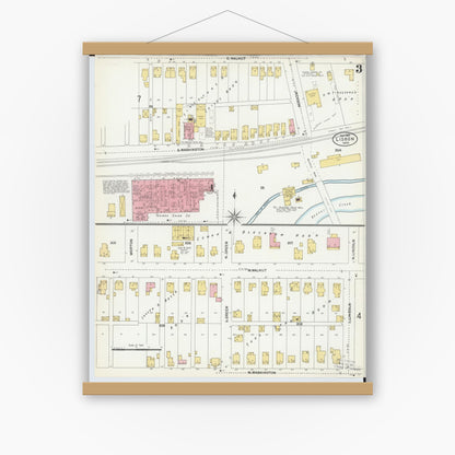 Old map wall art mockup — magnetic wood frame on white wall — Sanborn Fire Insurance Map from Lisbon, Columbiana County, Ohio (1903), Sheet #0003
