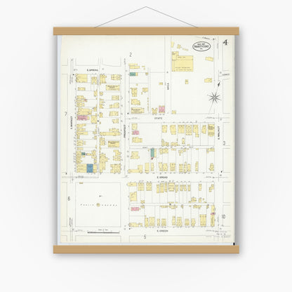 Old map wall art mockup — magnetic wood frame on white wall — Sanborn Fire Insurance Map from Nanticoke, Luzerne County, Pennsylvania (1907), Sheet #0004