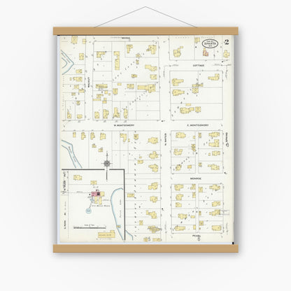 Old map wall art mockup — magnetic wood frame on white wall — Sanborn Fire Insurance Map from Sparta, Monroe County, Wisconsin (1911), Sheet #0002
