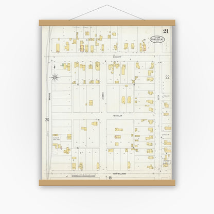 Old map wall art mockup — magnetic wood frame on white wall — Sanborn Fire Insurance Map from Fond du Lac, Fond du Lac County, Wisconsin (1898), Sheet #0021