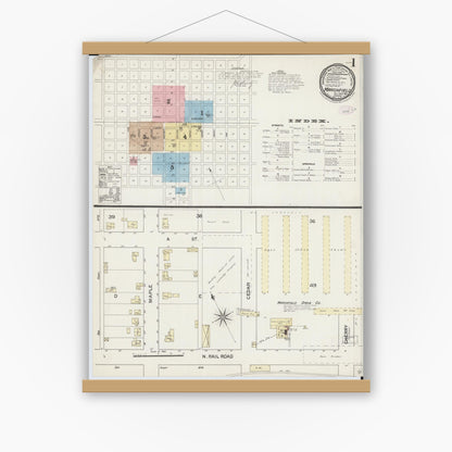 Old map wall art mockup — magnetic wood frame on white wall — Sanborn Fire Insurance Map from Marshfield, Wood County, Wisconsin (1887), Sheet #0001