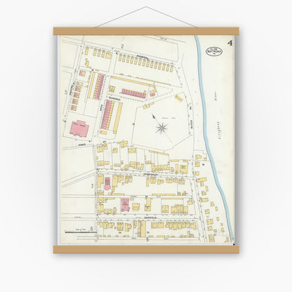 Old map wall art mockup — magnetic wood frame on white wall — Sanborn Fire Insurance Map from Natrona, Allegheny County, Pennsylvania (1906), Sheet #0004