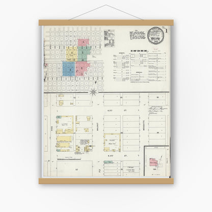 Old map wall art mockup — magnetic wood frame on white wall — Sanborn Fire Insurance Map from Abilene, Taylor County, Texas (1896), Sheet #0001