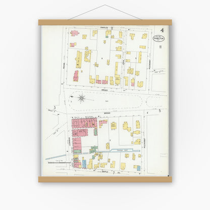 Old map wall art mockup — magnetic wood frame on white wall — Sanborn Fire Insurance Map from Hamlin, Monroe County, New York (1914), Sheet #0001