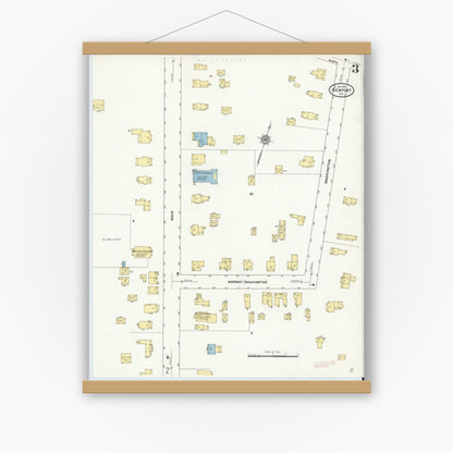Old map wall art mockup — magnetic wood frame on white wall — Sanborn Fire Insurance Map from Newport, Herkimer County, New York (1911), Sheet #0003