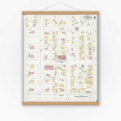 Old map wall art mockup — magnetic wood frame on white wall — Sanborn Fire Insurance Map from Upper Sandusky, Wyandot County, Ohio (1902), Sheet #0002