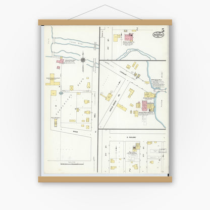 Old map wall art mockup — magnetic wood frame on white wall — Sanborn Fire Insurance Map from Barron, Barron County, Wisconsin (1909), Sheet #0005