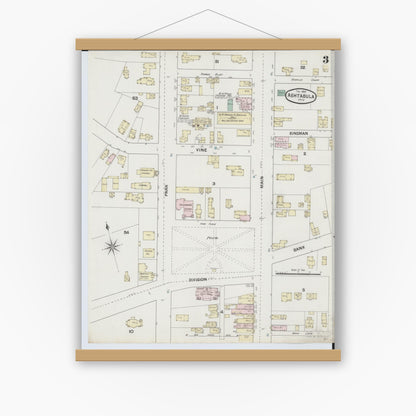 Old map wall art mockup — magnetic wood frame on white wall — Sanborn Fire Insurance Map from Ashtabula, Ashtabula County, Ohio (1889), Sheet #0003