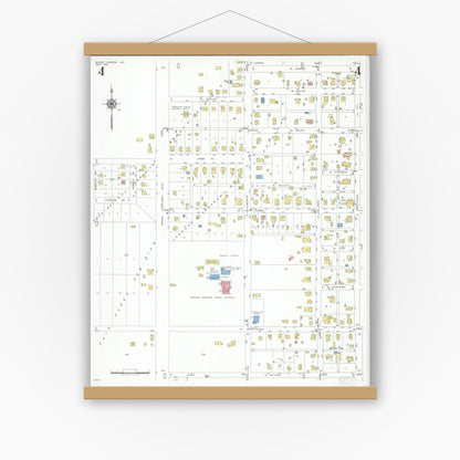 Old map wall art mockup — magnetic wood frame on white wall — Sanborn Fire Insurance Map from Mount Vernon, Lawrence County, Missouri (1951), Sheet #0004