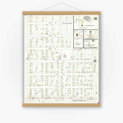 Old map wall art mockup — magnetic wood frame on white wall — Sanborn Fire Insurance Map from Boone, Boone County, Iowa (1916), Sheet #0011