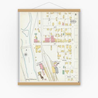 Old map wall art mockup — magnetic wood frame on white wall — Sanborn Fire Insurance Map from West Middlesex, Mercer County, Pennsylvania (1900), Sheet #0003