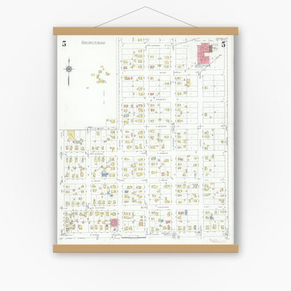 Old map wall art mockup — magnetic wood frame on white wall — Sanborn Fire Insurance Map from Harvard, McHenry County, Illinois (1934), Sheet #0005