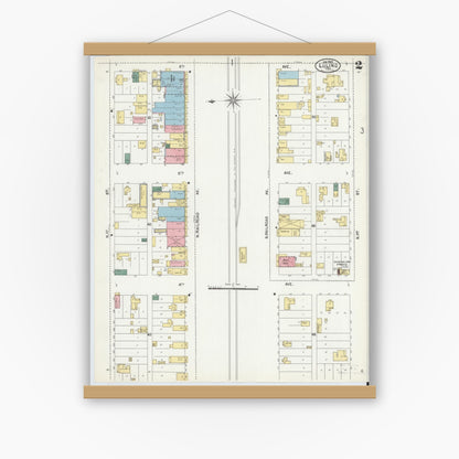 Old map wall art mockup — magnetic wood frame on white wall — Sanborn Fire Insurance Map from Luling, Caldwell County, Texas (1902), Sheet #0002