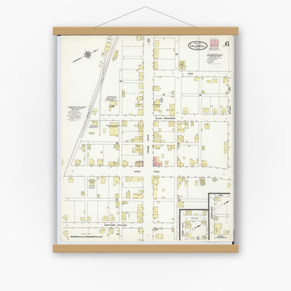 Old map wall art mockup — magnetic wood frame on white wall — Sanborn Fire Insurance Map from Caldwell, Noble County, Ohio (1911), Sheet #0006