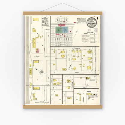 Old map wall art mockup — magnetic wood frame on white wall — Sanborn Fire Insurance Map from Big Spring, Howard County, Texas (1905), Sheet #0001