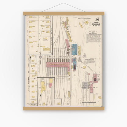 Old map wall art mockup — magnetic wood frame on white wall — Sanborn Fire Insurance Map from Escanaba, Delta County, Michigan (1921), Sheet #0030