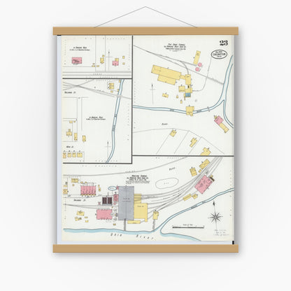 Old map wall art mockup — magnetic wood frame on white wall — Sanborn Fire Insurance Map from Ironton, Lawrence County, Ohio (1900), Sheet #0023