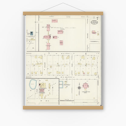 Old map wall art mockup — magnetic wood frame on white wall — Sanborn Fire Insurance Map from Lebanon, Saint Clair County, Illinois (1914), Sheet #0007
