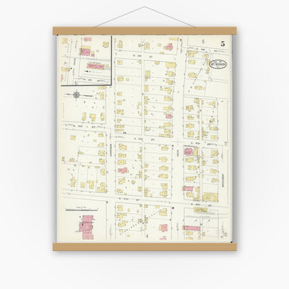 Old map wall art mockup — magnetic wood frame on white wall — Sanborn Fire Insurance Map from Mount Vernon, Jefferson County, Illinois (1913), Sheet #0005