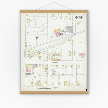 Old map wall art mockup — magnetic wood frame on white wall — Sanborn Fire Insurance Map from Macomb, Mcdonough County, Illinois (1892), Sheet #0003