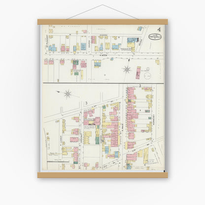 Old map wall art mockup — magnetic wood frame on white wall — Sanborn Fire Insurance Map from Coatesville, Chester County, Pennsylvania (1896), Sheet #0004