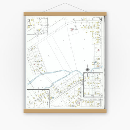 Old map wall art mockup — magnetic wood frame on white wall — Sanborn Fire Insurance Map from North Lewisburg, Champaign County, Ohio (1950), Sheet #0003