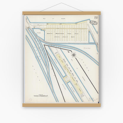 Old map wall art mockup — magnetic wood frame on white wall — Sanborn Fire Insurance Map from Duluth, Saint Louis County, Minnesota (1885), Sheet #0011