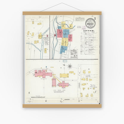 Old map wall art mockup — magnetic wood frame on white wall — Sanborn Fire Insurance Map from Mansfield, Tioga County, Pennsylvania (1904) - Complete Map Set