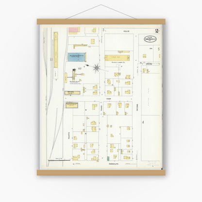 Old map wall art mockup — magnetic wood frame on white wall — Sanborn Fire Insurance Map from San Angelo, Tom Green County, Texas (1908), Sheet #0002